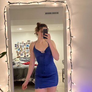 ZARA blue satin summer flowy mini strappy halter dress